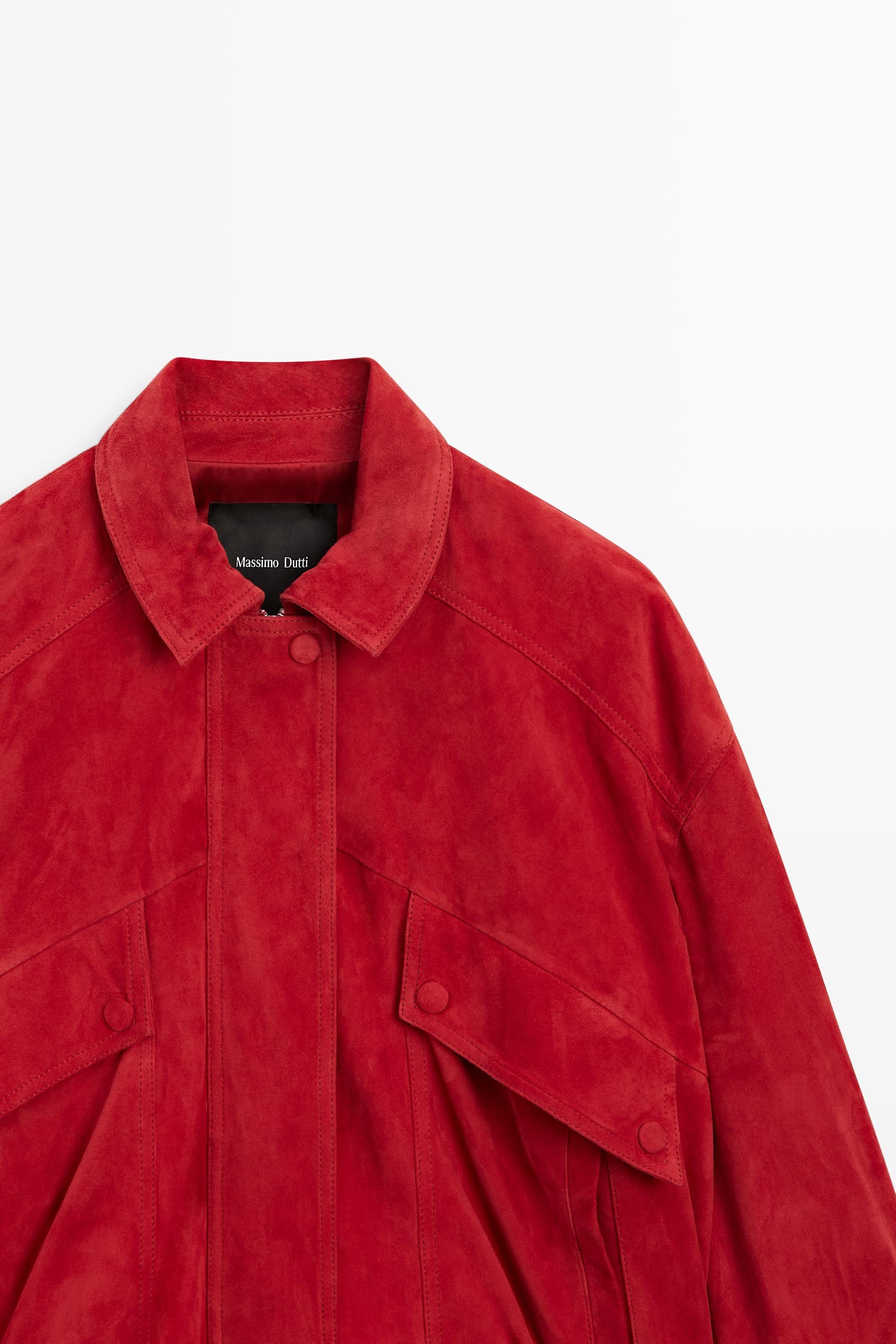 Suede leather bomber jacket with pocket details
